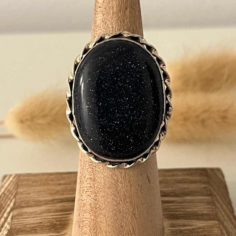 Stamped 925 Silver Overlay Blue Sunstone Ring Size 6